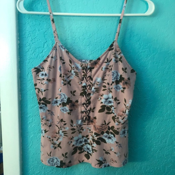 American Eagle Brand: Floral Pink Cropped Tank - Picture 1 of 3